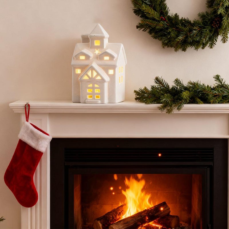 Christmas Village Houses with Warm Light,White Red Green Ceramic Christmas Village Set for DIY, Winter Holiday Home Decor, Tabletop Centerpiece - Image 4